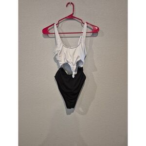 Hurley Women's Size Small High-Cut Tie-Front One-Piece Swimsuit Black/White